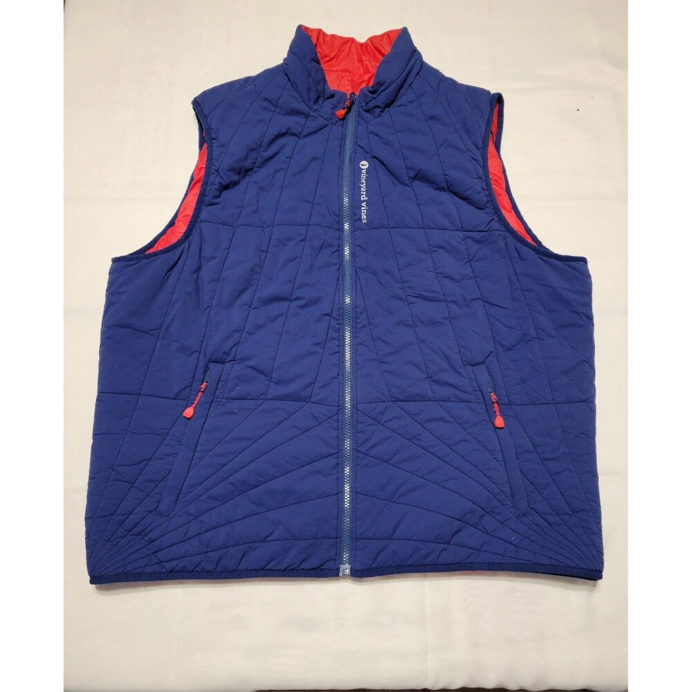 Vineyard Vines Men's Reversible Quilted Full Zip Vest Pockets Blue/Red XL